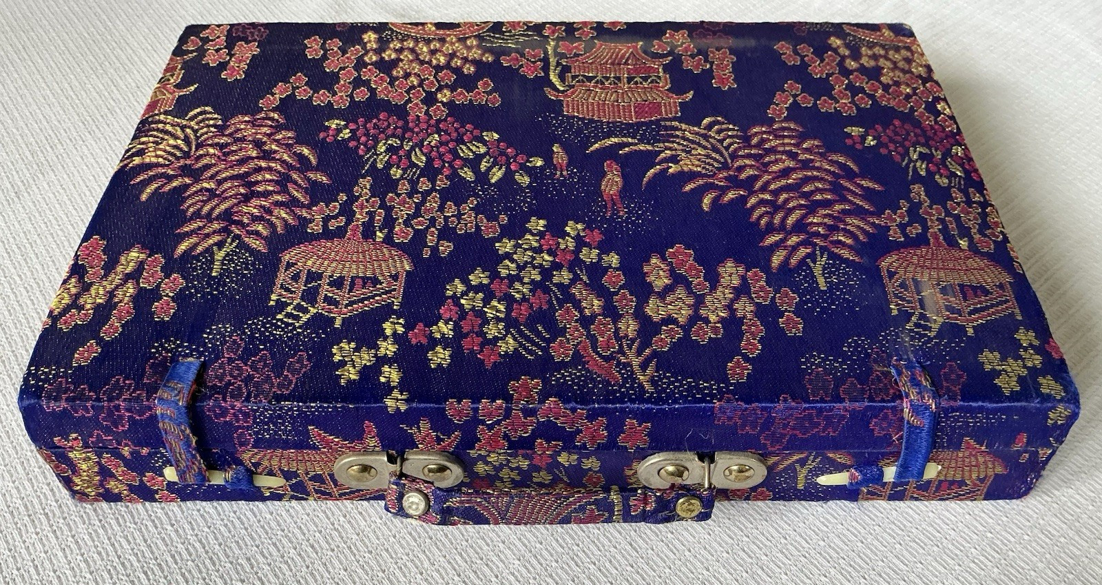 Vintage MCM Chinese Mah Jong Mah-Jongg Tile Game in Silk Case NEW Tiles READ