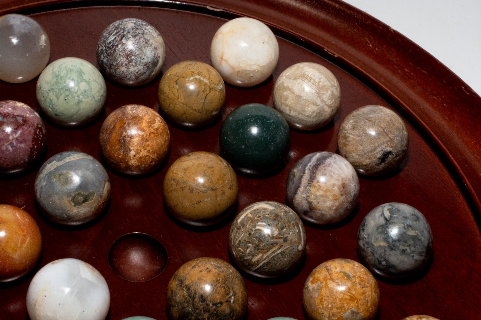 Wooden Solitaire Game 36 Natural Stone Marbles 9.5” Board