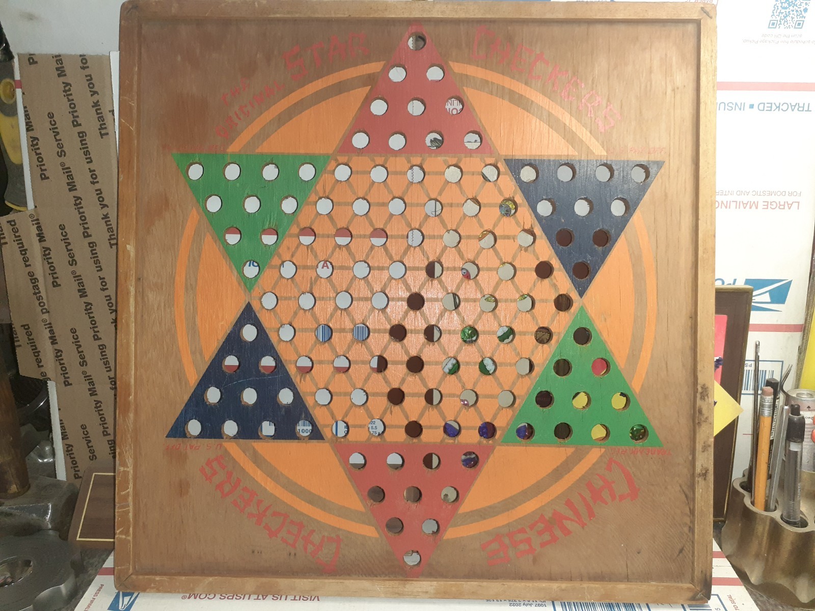 Vintage 1938 Star Checkers Chinese Checkers Board L.G. Ballard Topeka KS