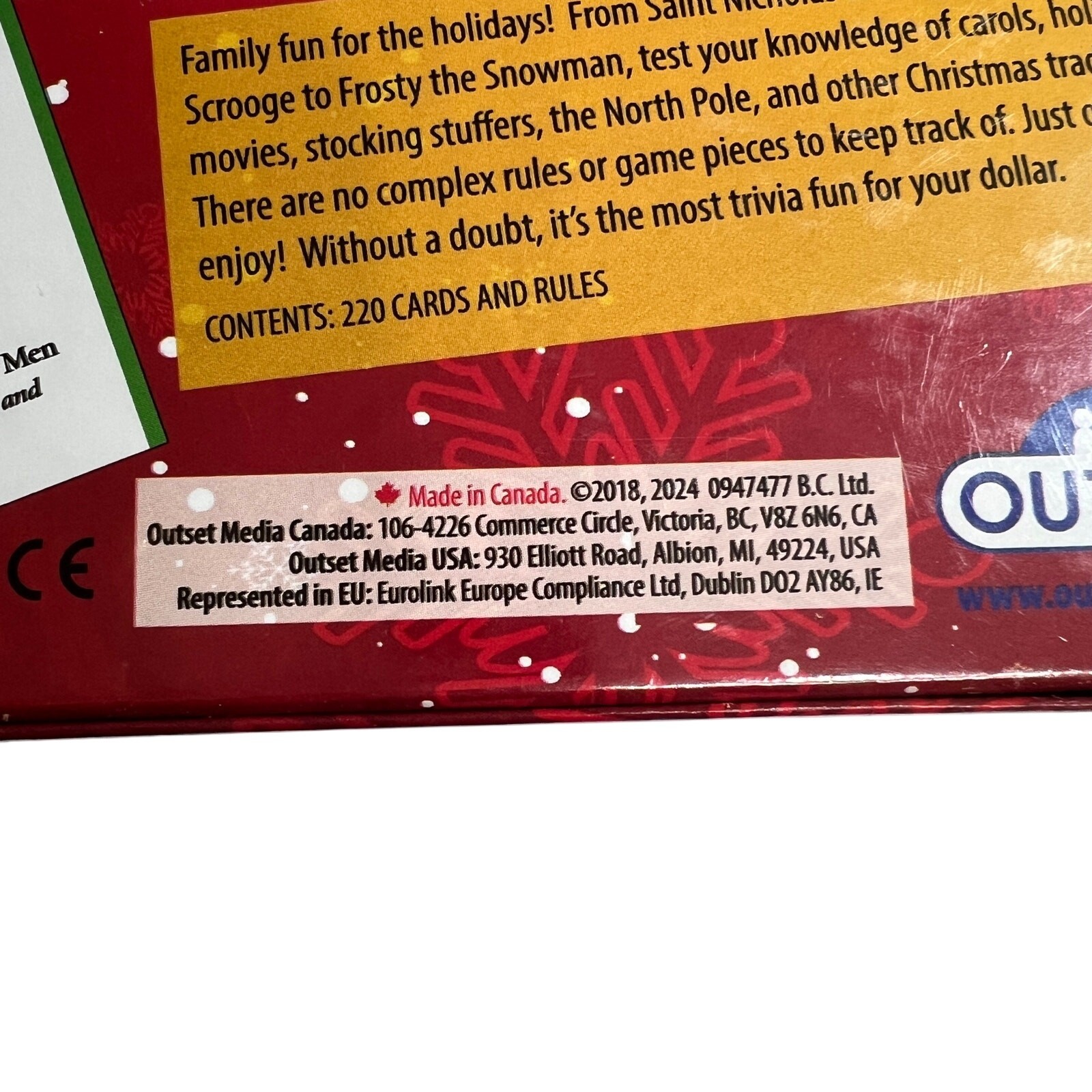 OUTSET Christmas Trivia Game Family Holiday Party Card Game Red Sealed