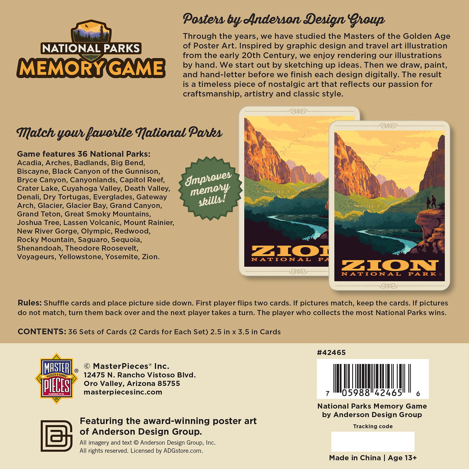 MasterPieces – National Parks Officially Licensed Memory Game