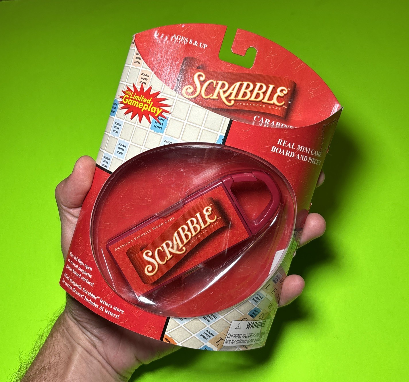 SCRABBLE Mini Word Game Board Magnetic Travel Carabiner Hasbro BRAND NEW SEALED