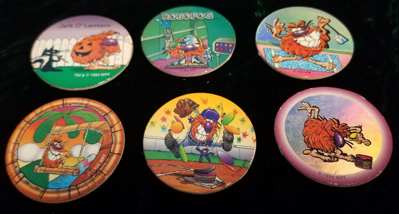 Vintage RARE Lot of 6 WPF 1994 World Pog Federation Robo Pog, Jerk O’ Lantern