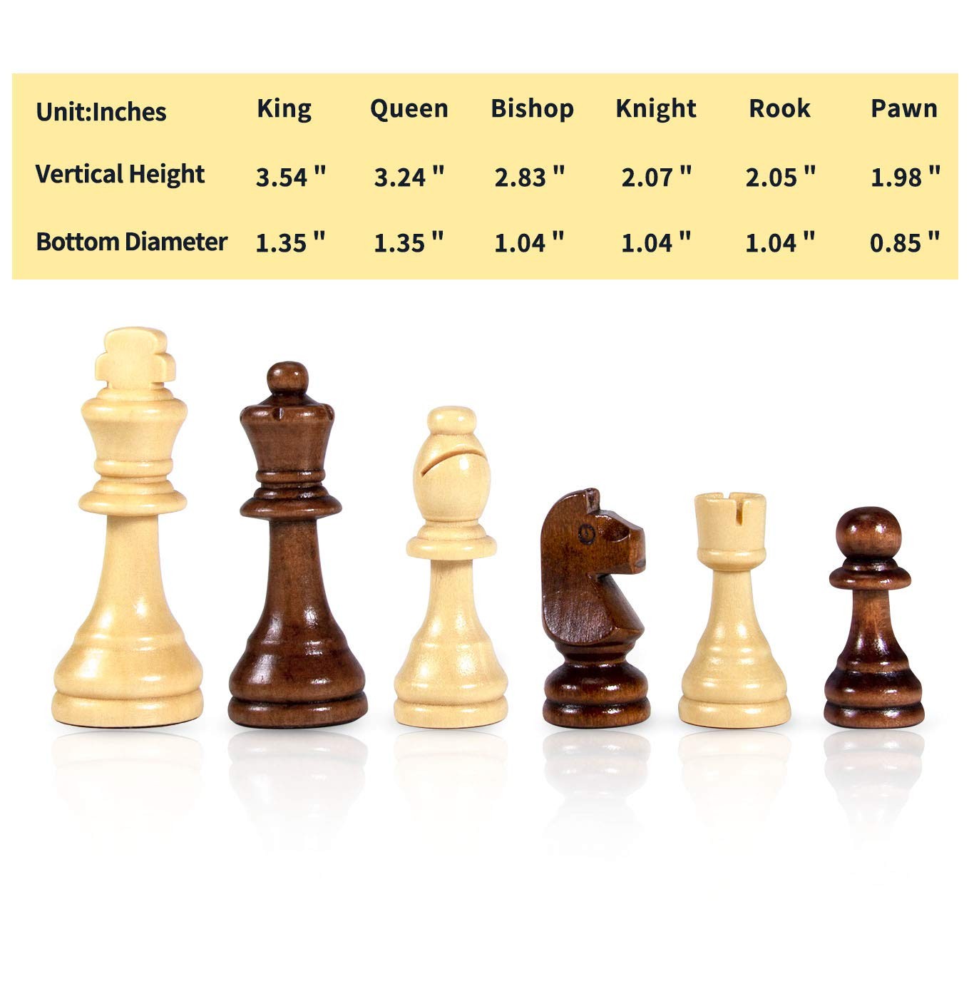 Large Weighted Wood Chess Pieces, 3.5 Inch King, Pieces Only, No Board