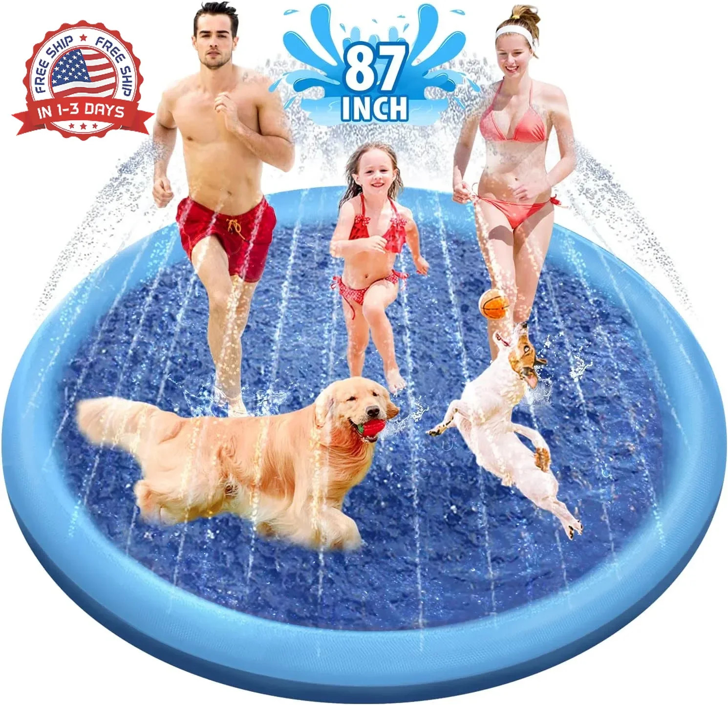 Raxurt Splash Pad, 87in Anti-Slip Splash Pad for Kids Dogs Thickened Durable Bat