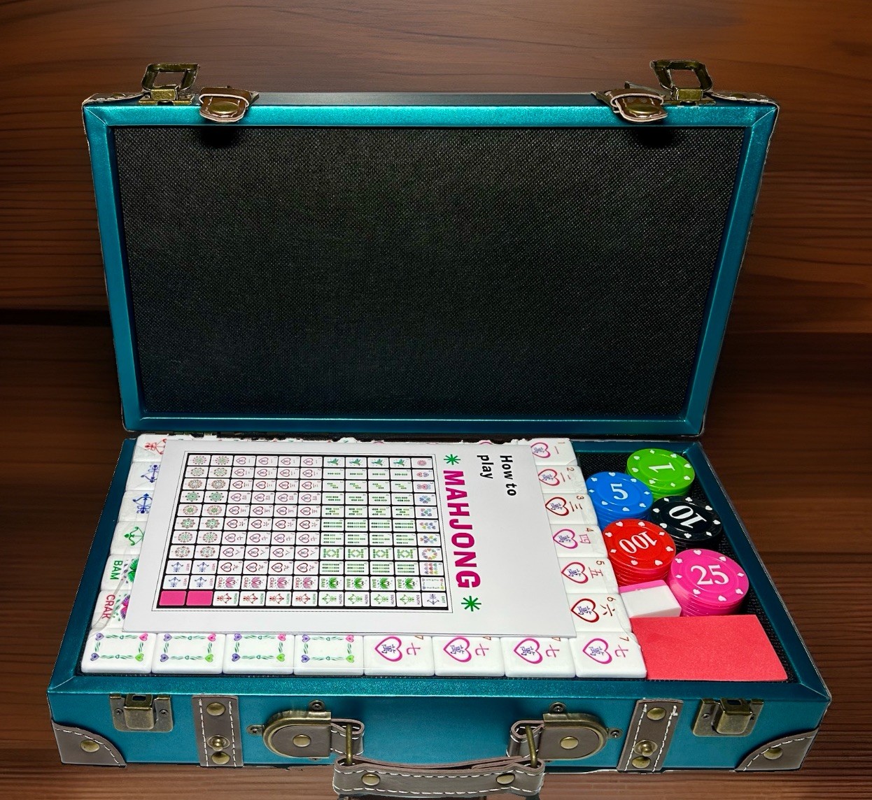 Complete American Mahjong Set Engraved Acrylic Heart Motifs 166 4-Layer Tiles