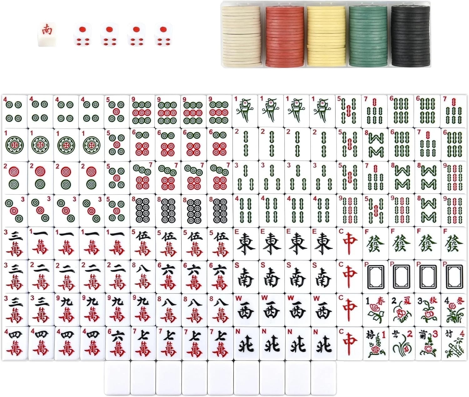 Chinese Mahjong Game Set, 144 Numbered Melamine 1.42″ Size TilesPink and 8 Bl…