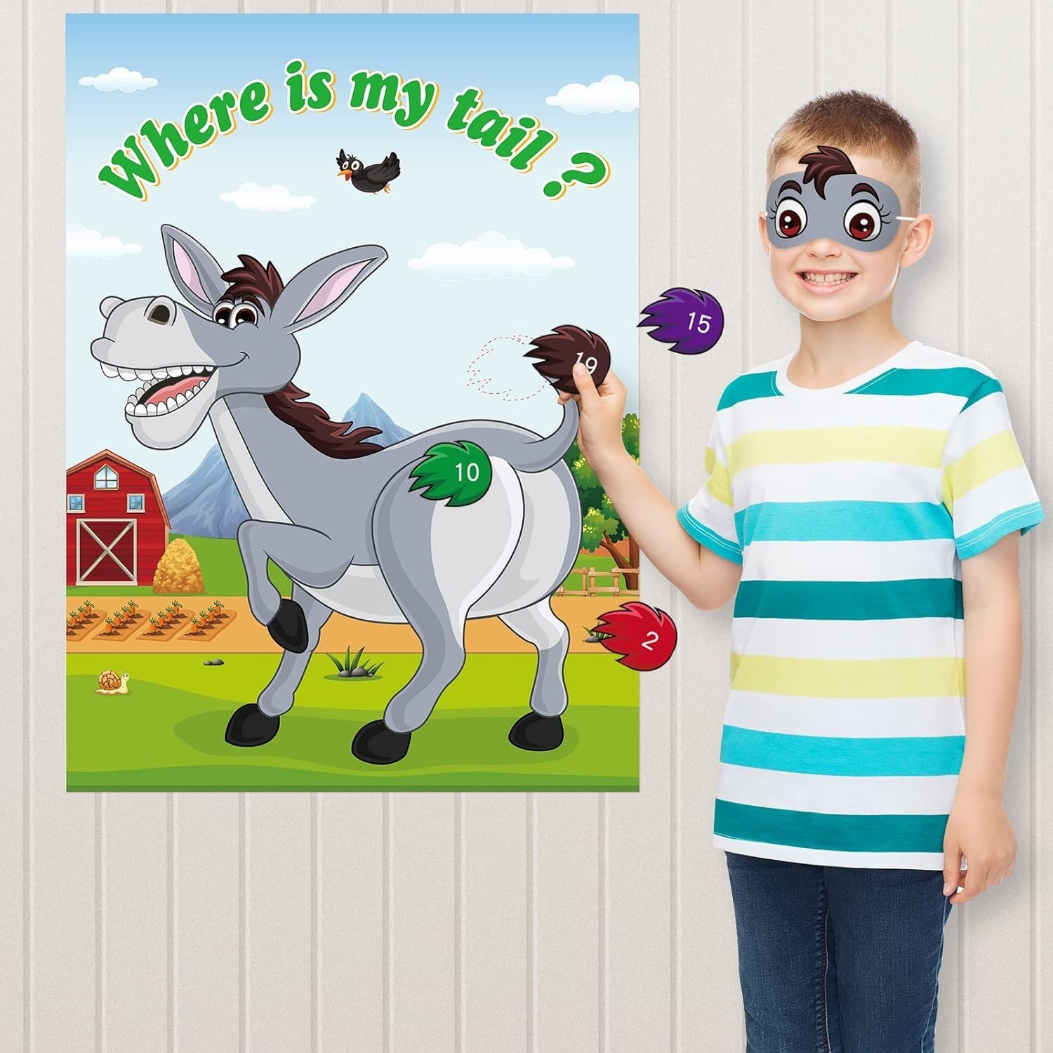 Pin The Tail on The Donkey, Party Game with 30 Pcs Tails for Kids Birthday Pa…