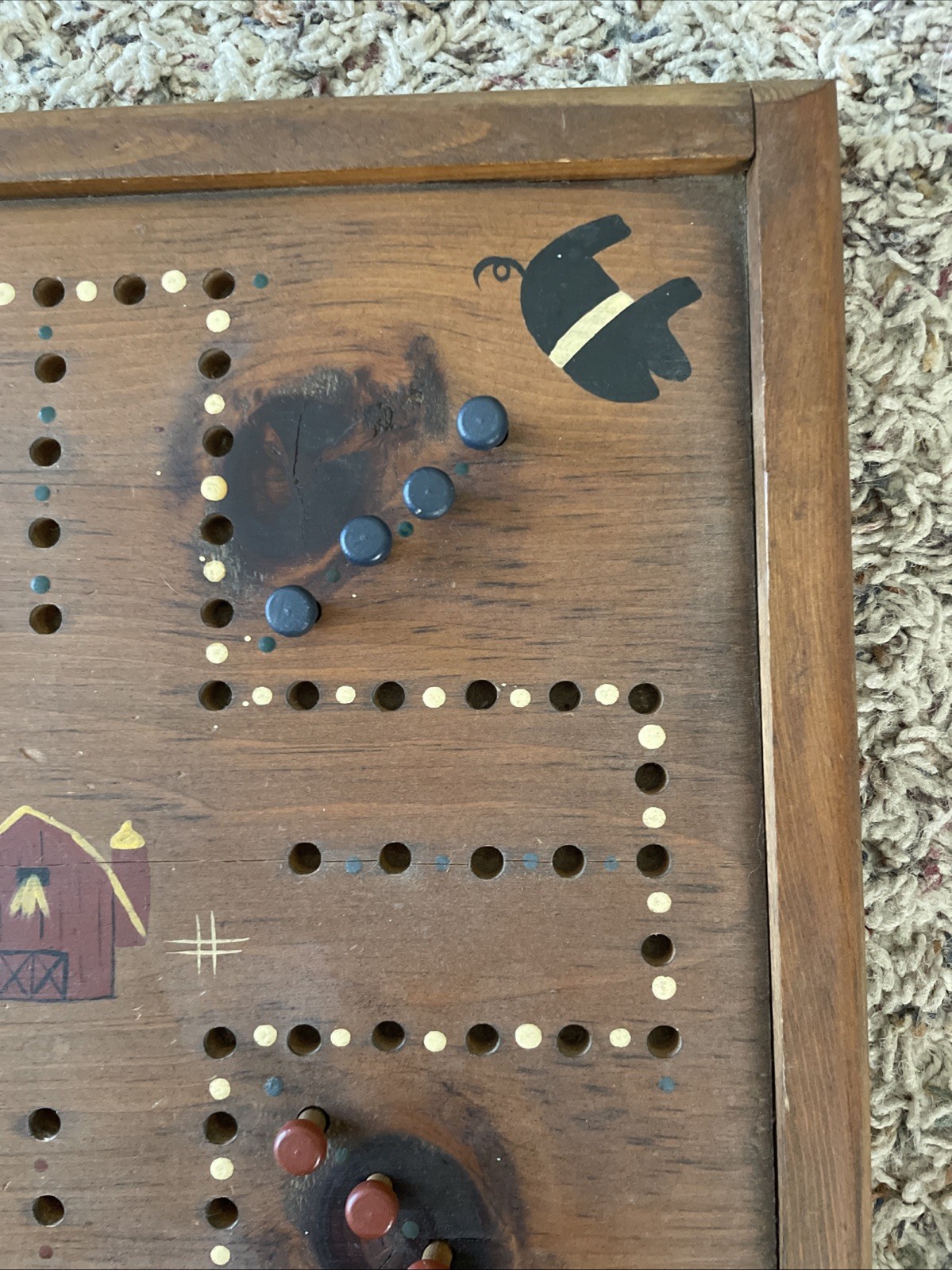 VTG Handmade Wooden Game Board Aggravation Wahoo Country Cottage Farmhouse Dice