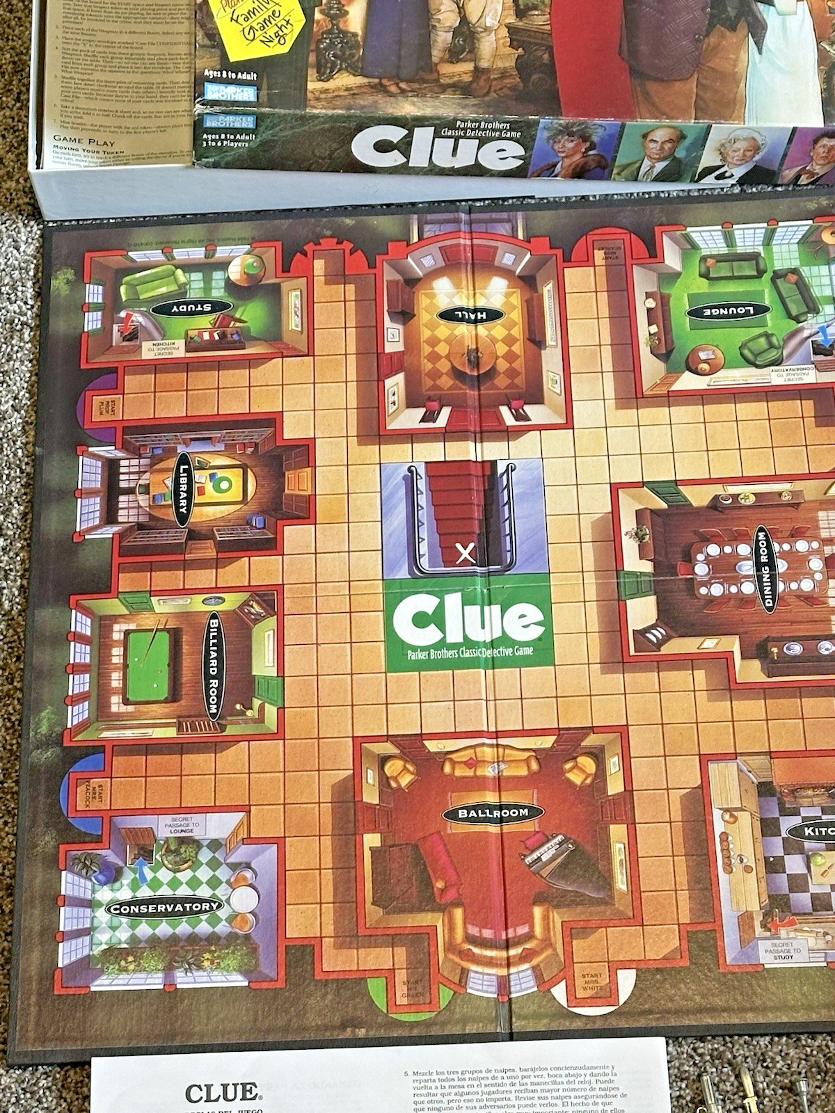 VTG 1998 CLUE Board Game Parker Brothers Hasbro 100% Case Cards Board PARTS