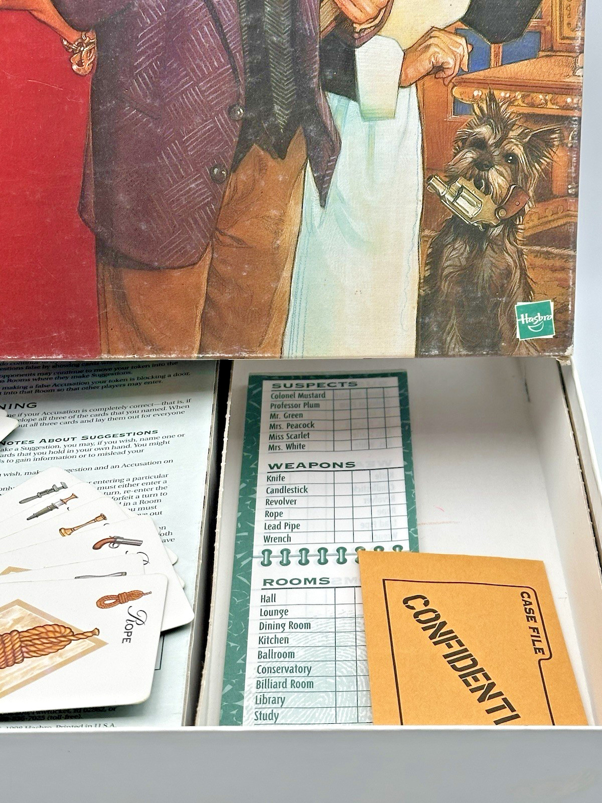 VTG 1998 CLUE Board Game Parker Brothers Hasbro 100% Case Cards Board PARTS