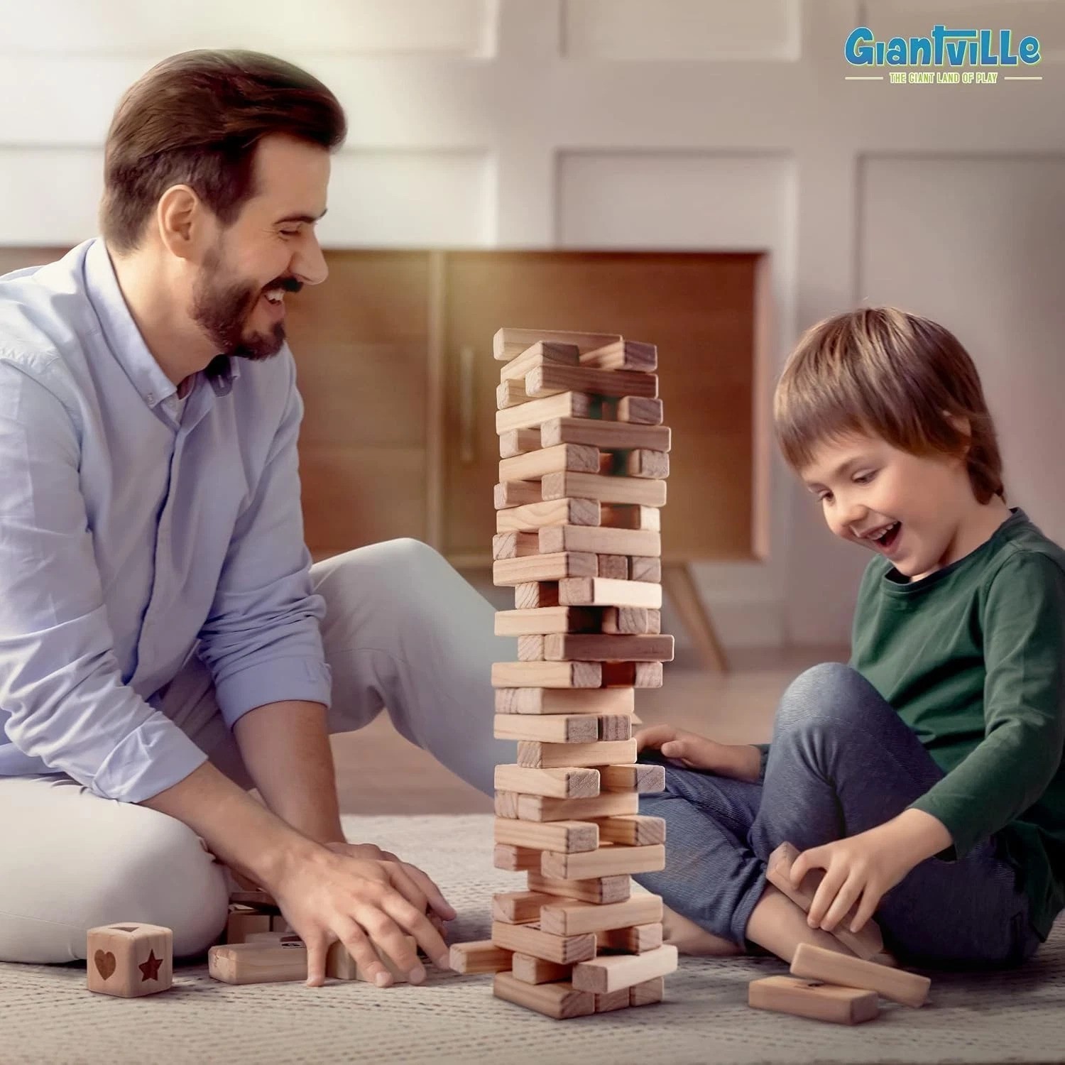 Entertainment for All Ages: 54-Piece Timber Tower Game in Durable Pine Wood