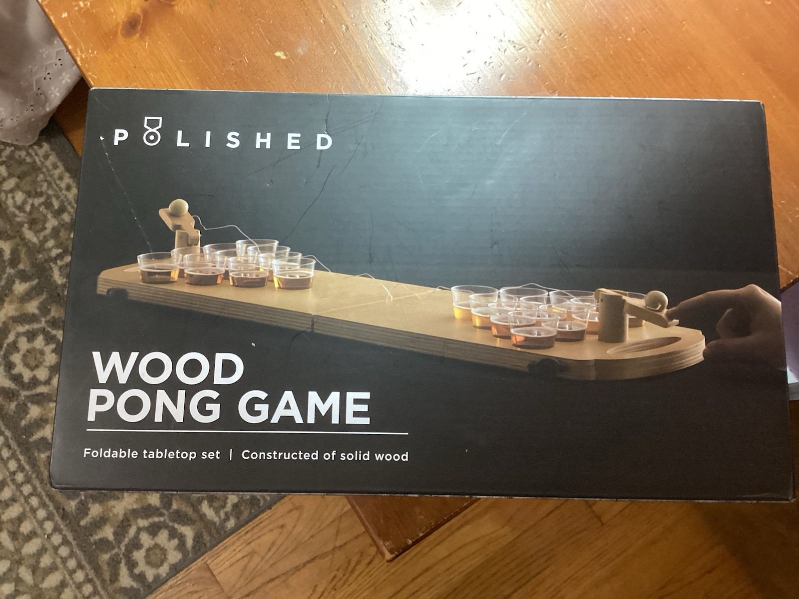 Portable Wooden Mini Beer Pong Drinking Game, New in Box