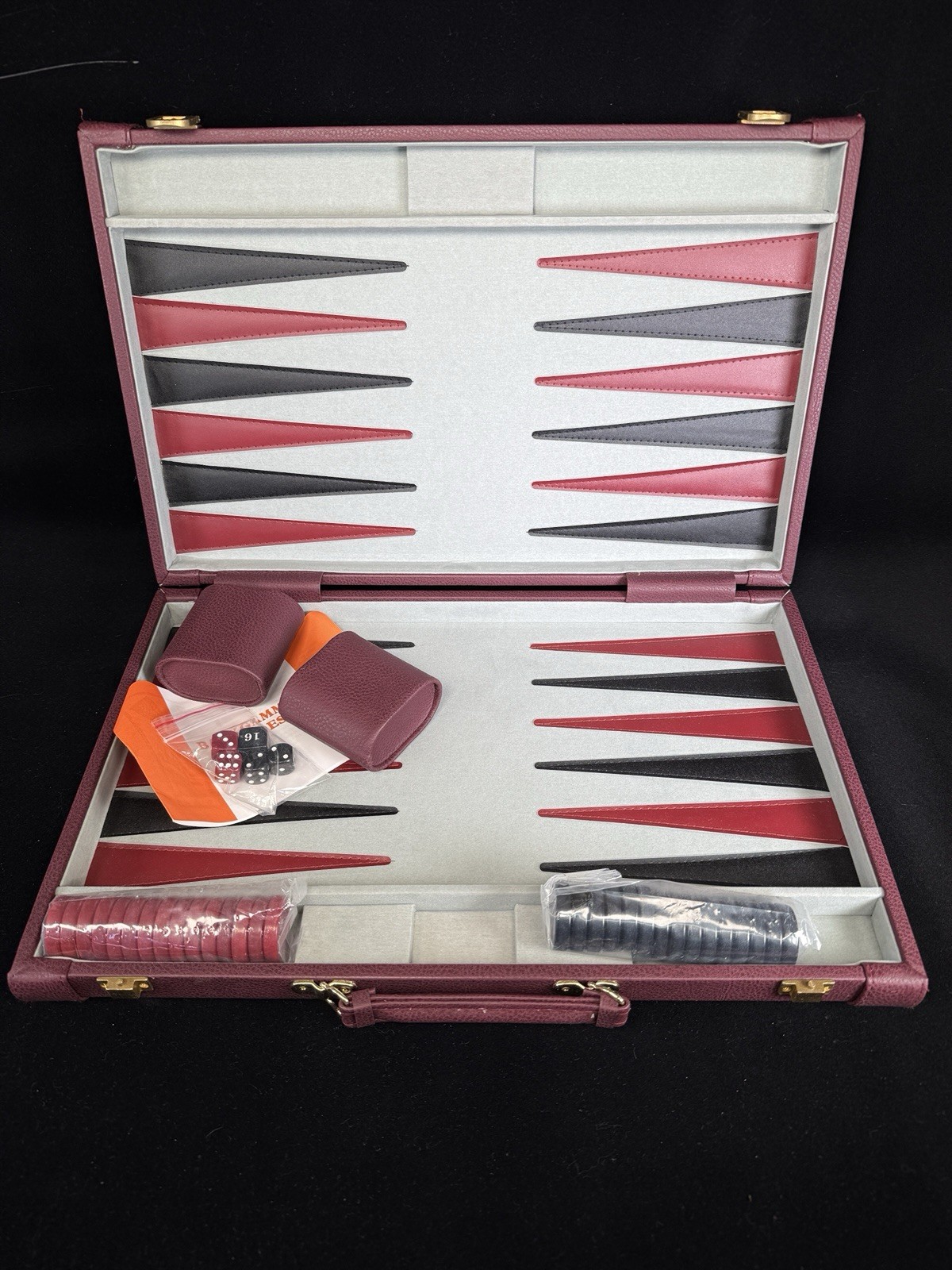 WE Games Burgundy/Black Leatherette Backgammon Set 11 X 18” Closed