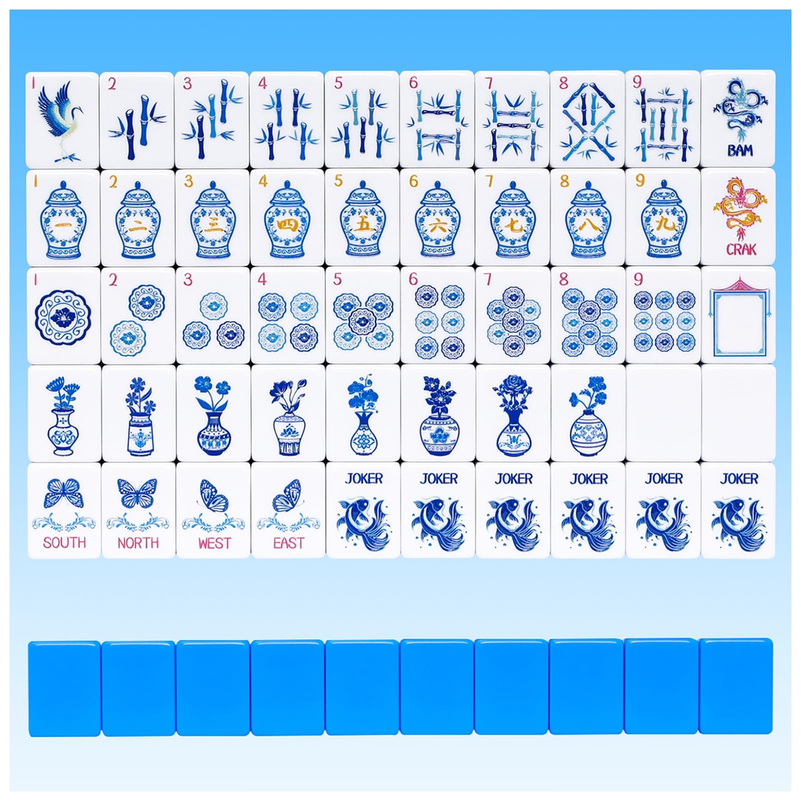 Light Blue American Mahjong Tile Set 160 Engraved Tiles W/ Bag Accessories 1.2″