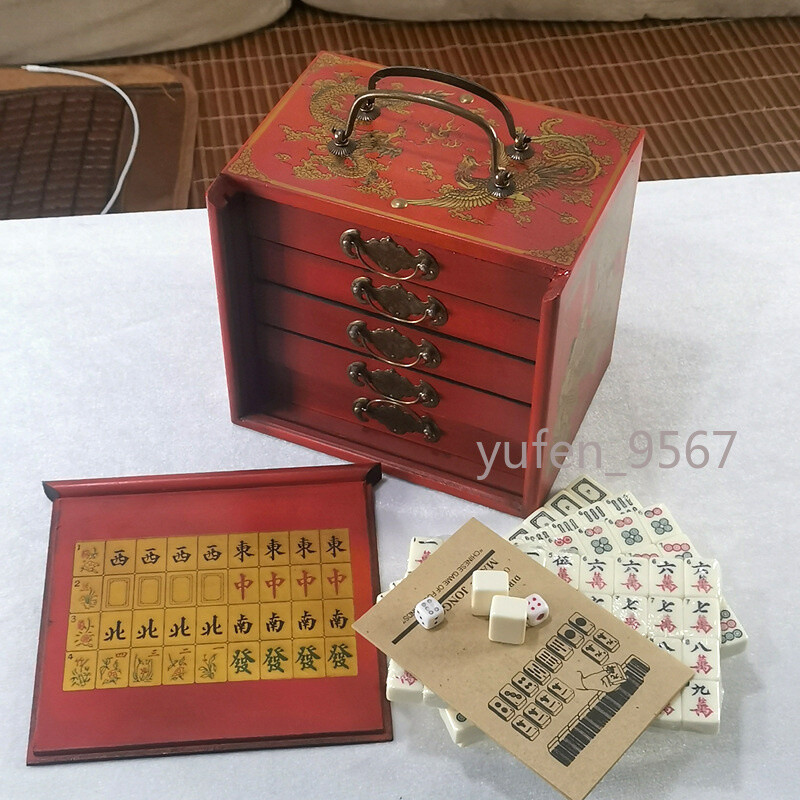 Chinese Mah-Jong 144 Tiles Game Set With Wooden Box Entertainment Prop Gift new