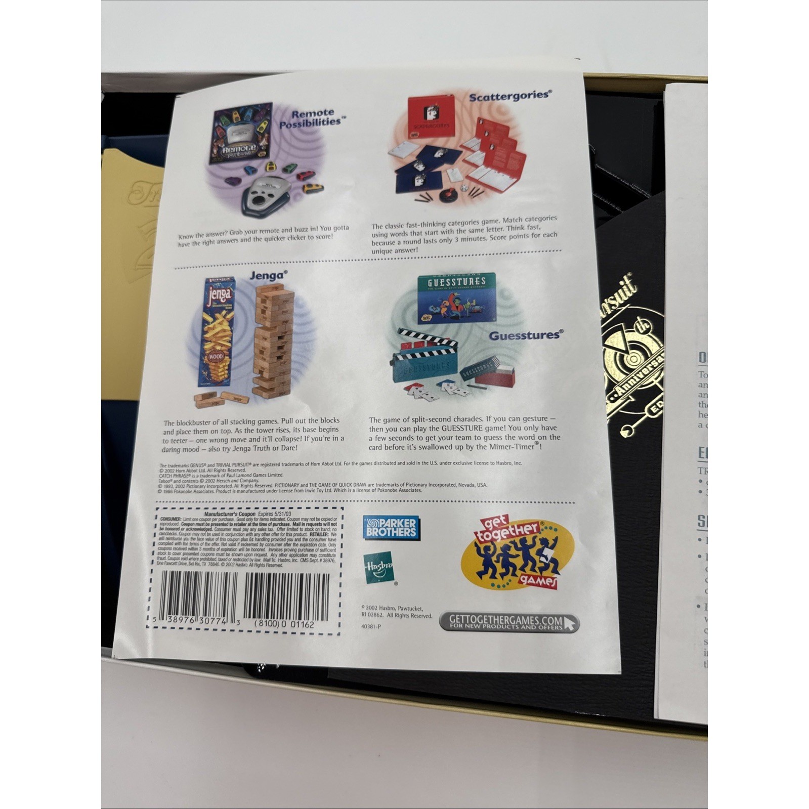 Trivial Pursuit 20th Anniversary Edition 2002 Board Game w Instructions