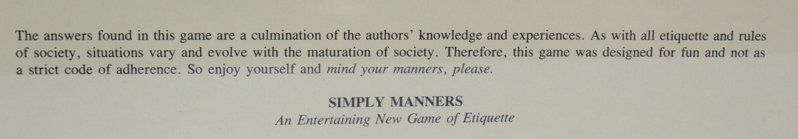 1988 Simply Manners Board Game of Etiquette by Great Games SEALED NIB VTG EUC