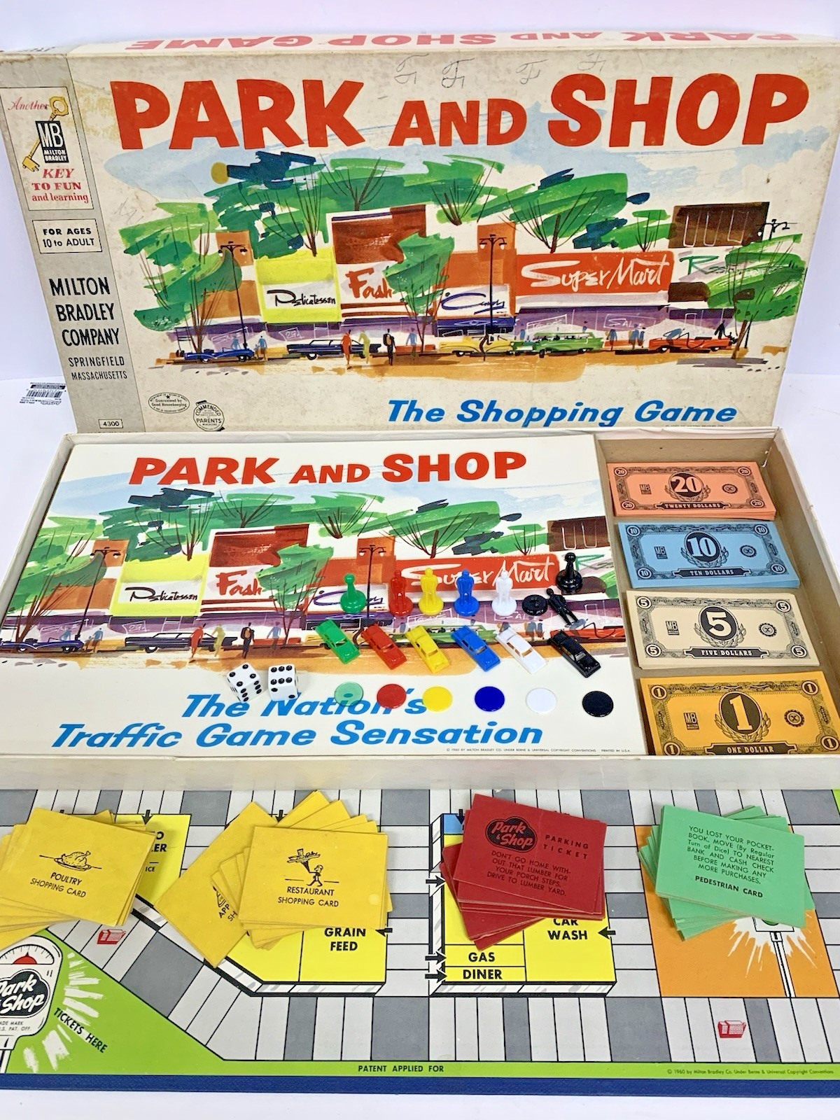 Vintage 1953 1960 Park And Shop Milton Bradley Board Shopping Game 4300 Complete