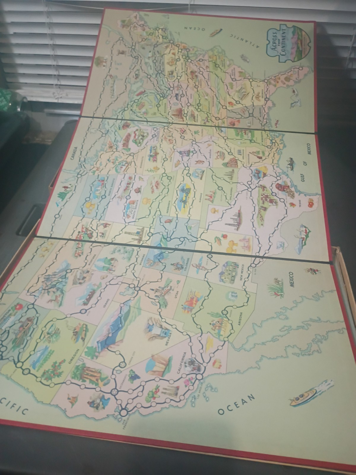 Vintage Parker Brothers Across the Continent Board Game 1952 USA Map