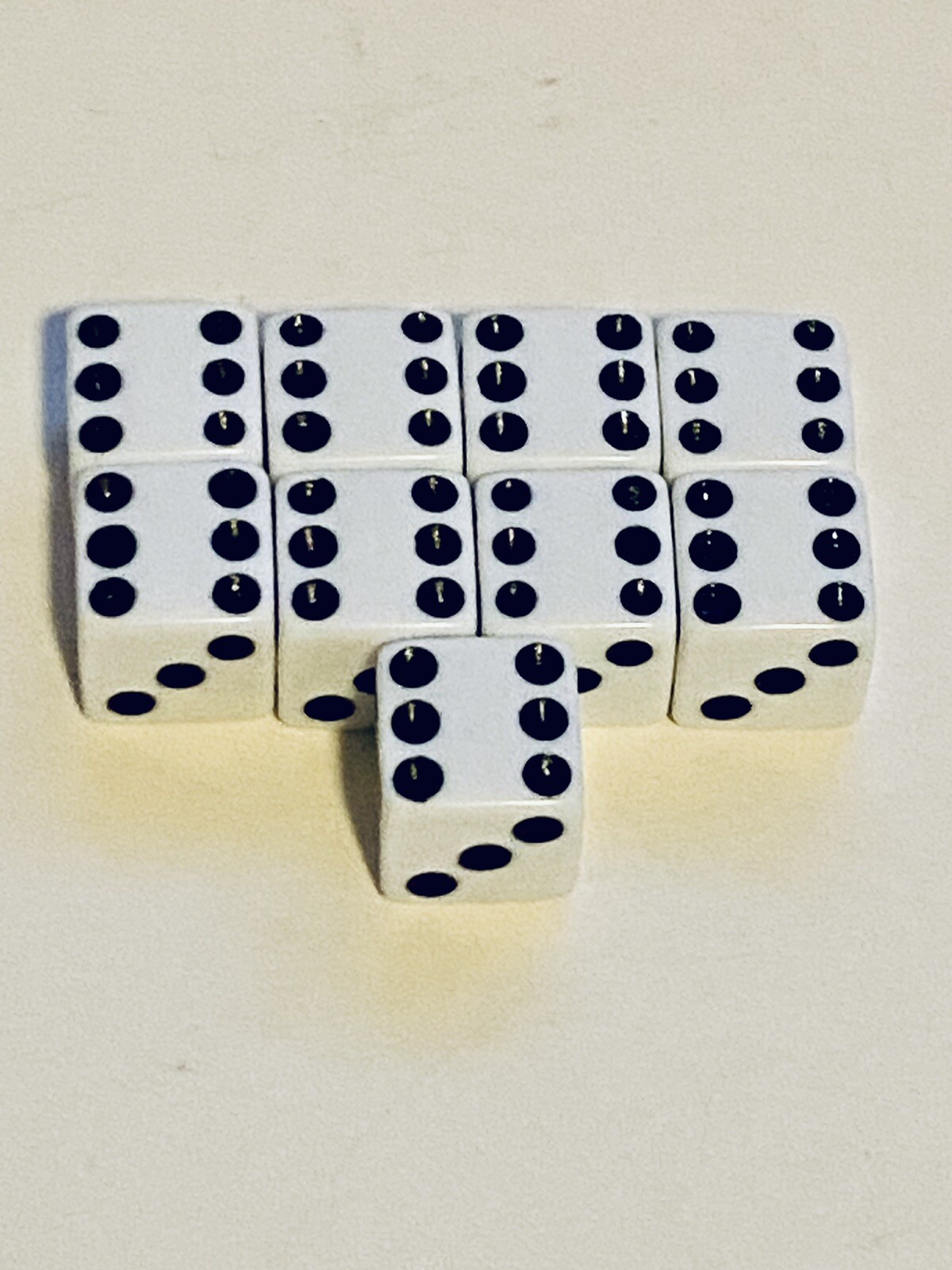 Lot Of 9Bicycle Branded 6 Sided Dice 16mm Standard Size White Plastic Black Pips