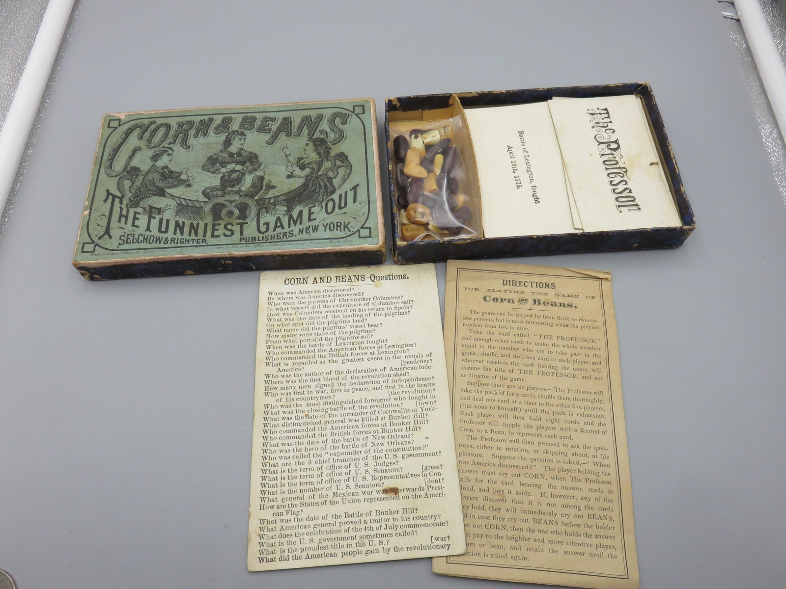 Antique 1876 Corn & Beans Game Selchow & Richter Victorian Parlor Card Game Box
