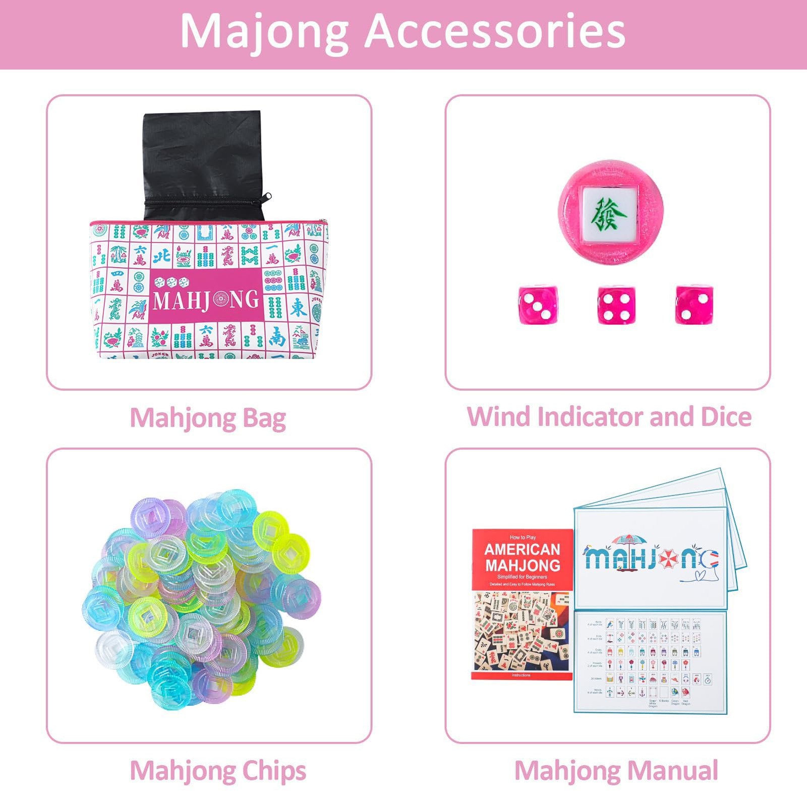 My Mahjong Trove 160 Pink Printed American Mahjong Game Set Carrying Bag And