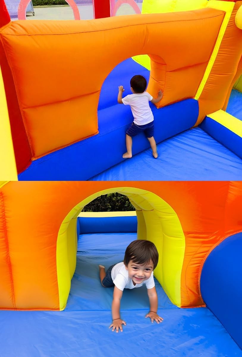 Inflatable Bounce House for Kids 3-10 with Long Slide Ball Pit Pool Obstacles