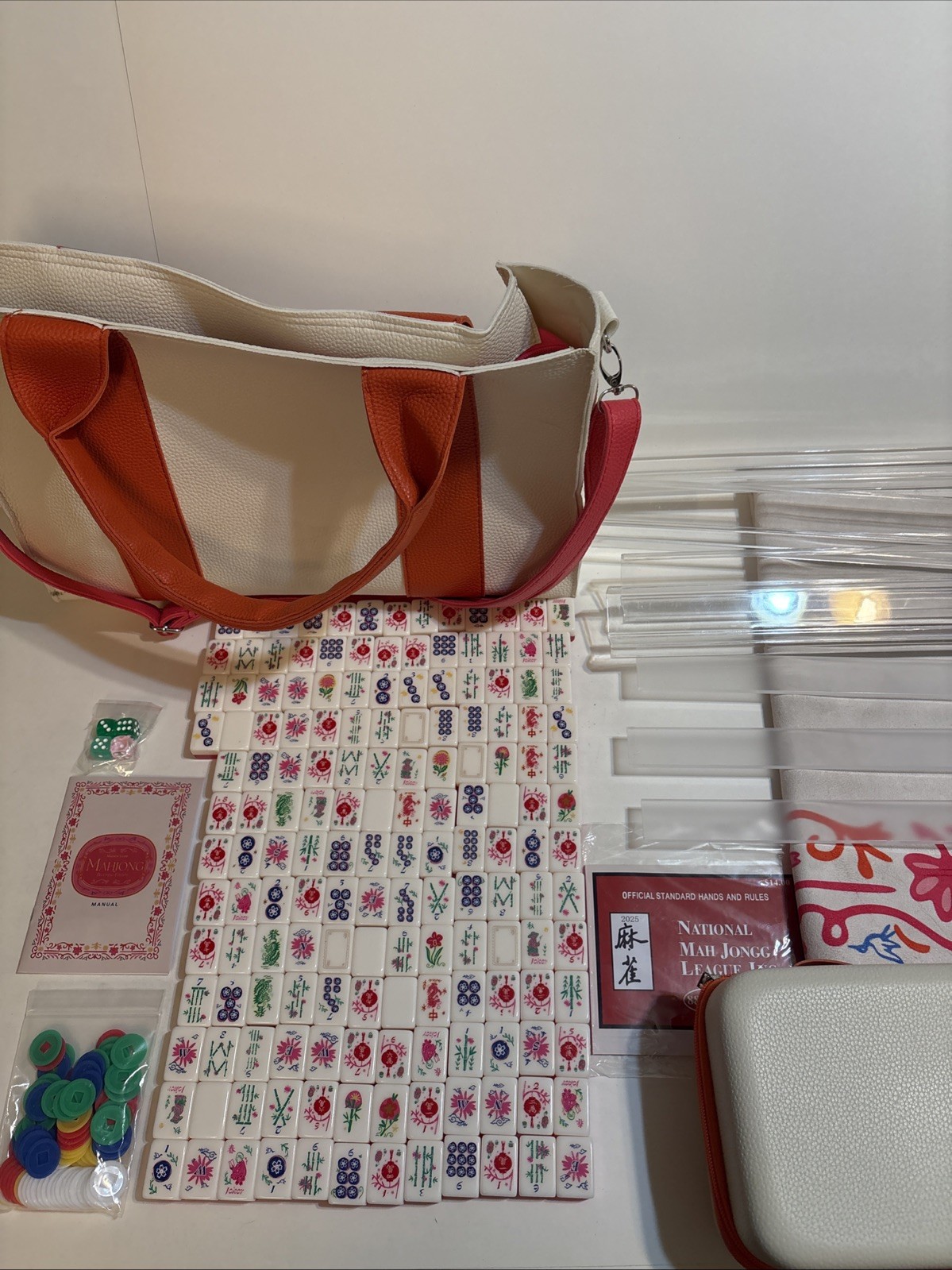 Maison Lude Mahjong Blooming Edition 160 Thick Tile Set Premium Mat Leather Bag