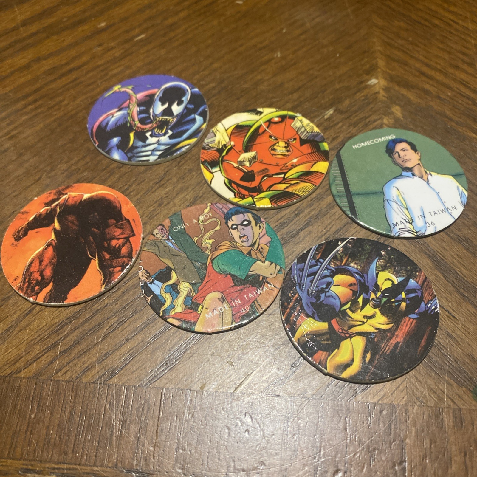 VTG 1990s Comic Book POGs / Milk Caps 28 Marvel & DC – Venom, Wolverine Magneto