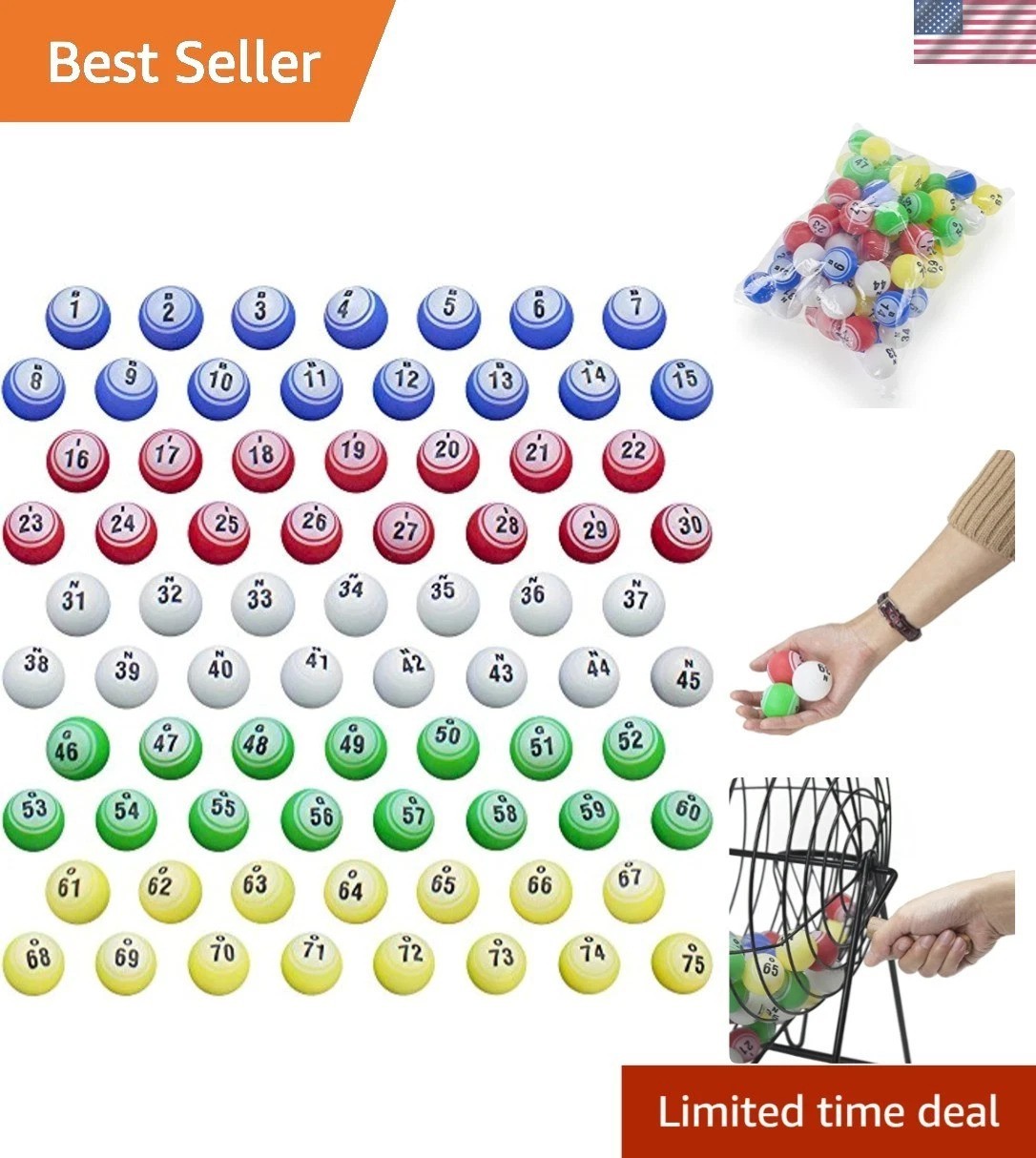 Bright & Legible 1.5 Inch Bingo Balls – 75 Multi-Color Set for Raffles & Games