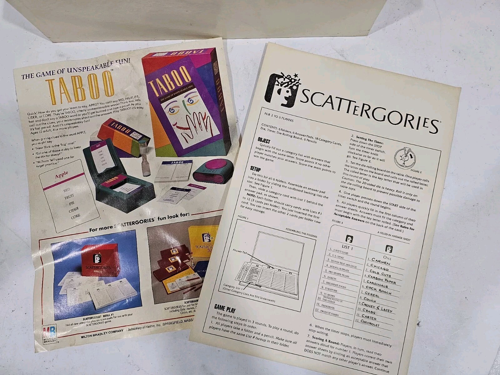 The Game Of Scattergories Parker Brothers Vintage Game
