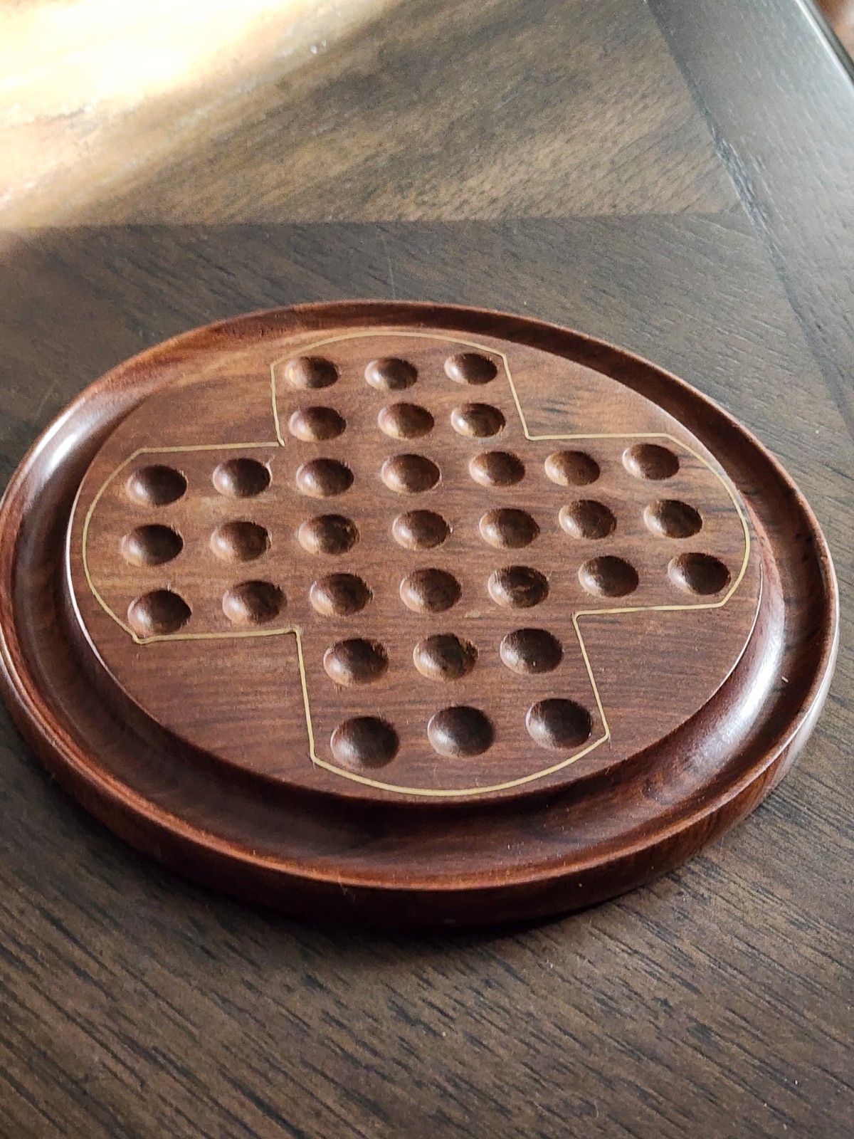 Vintage Wood Solitaire Board Unique Brainvita Game 8″ Made In India