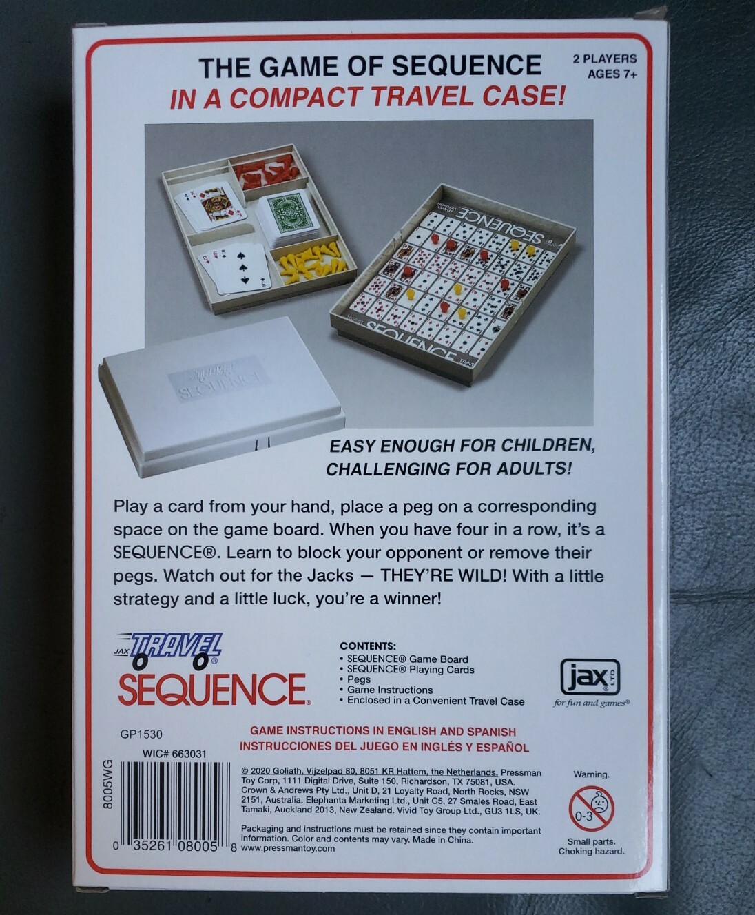 Sequence Board Game Travel Size JAX LTD 2 Players Card Game Adults Kids FREESHIP