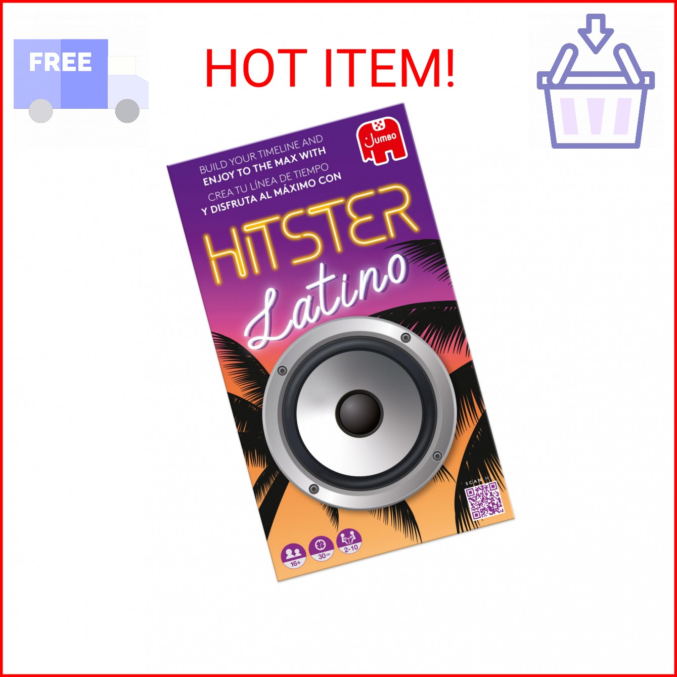Jumbo Hitster – Latino, Fun Music Quiz Card Game, 2-10 Players – 300 Latin Music