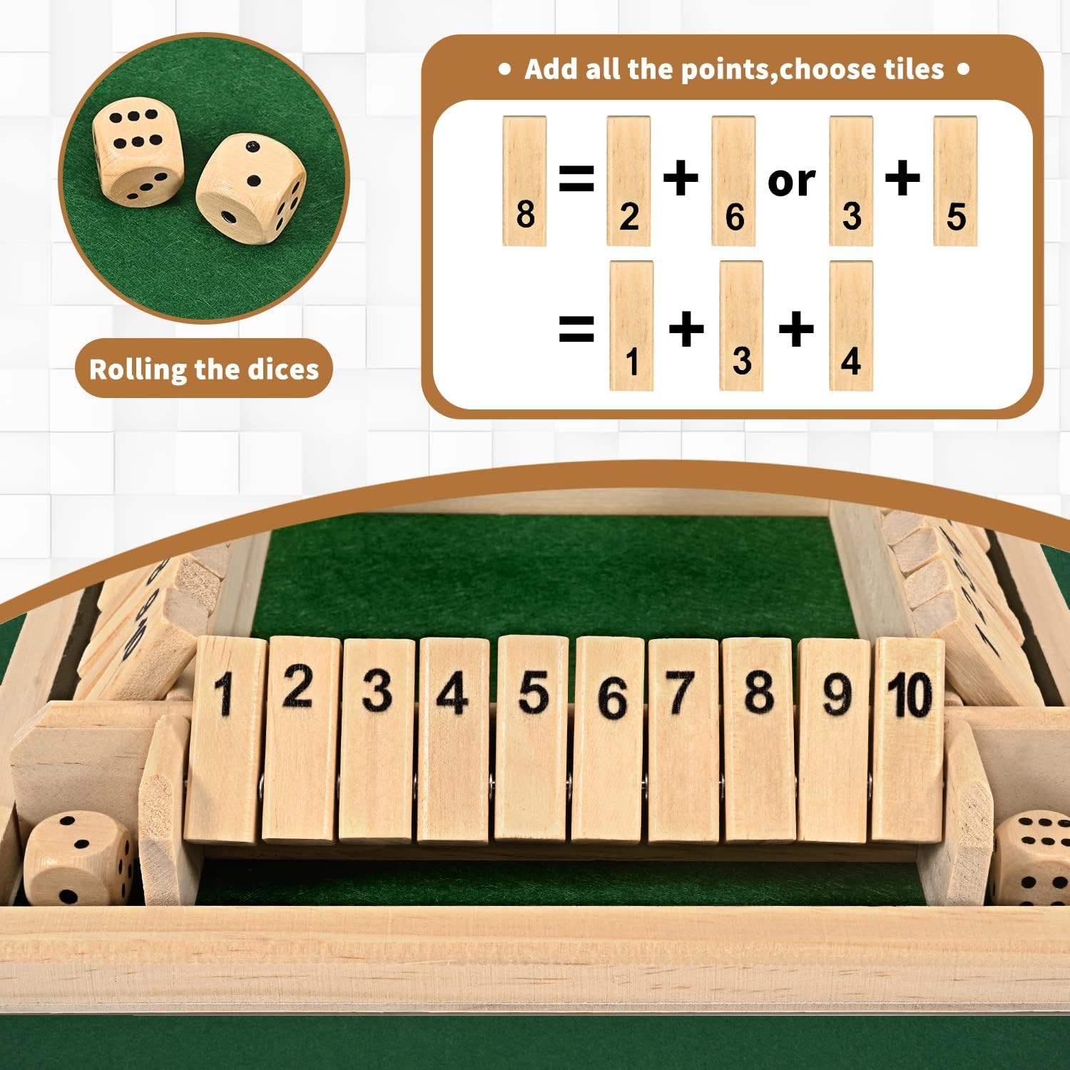 Wooden Dice Board Game Shut The Box for 4 Players Flaps&Dices Game Parent-child=