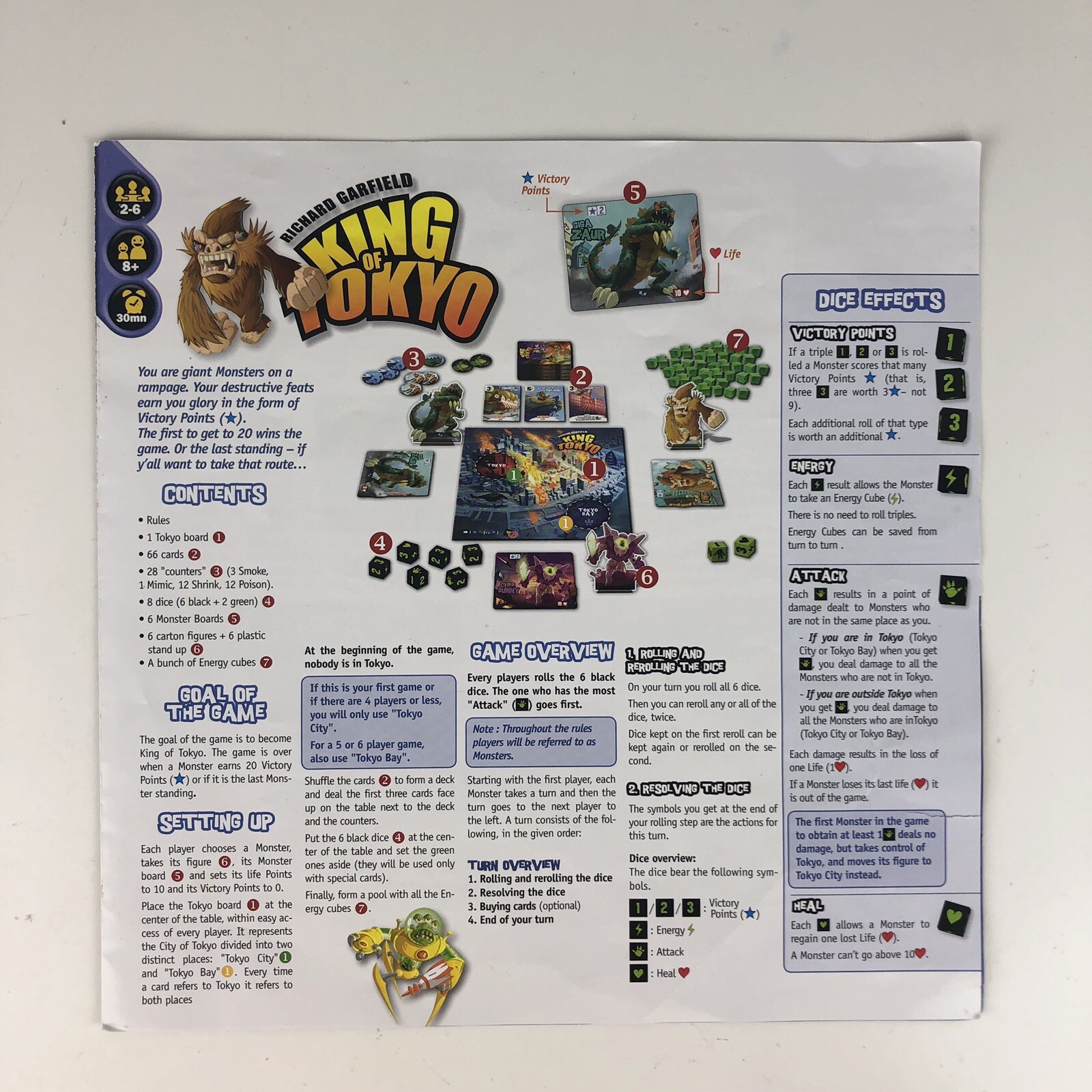 King of Tokyo Richard Garfield Board Game 2015 Iello 100% Complete