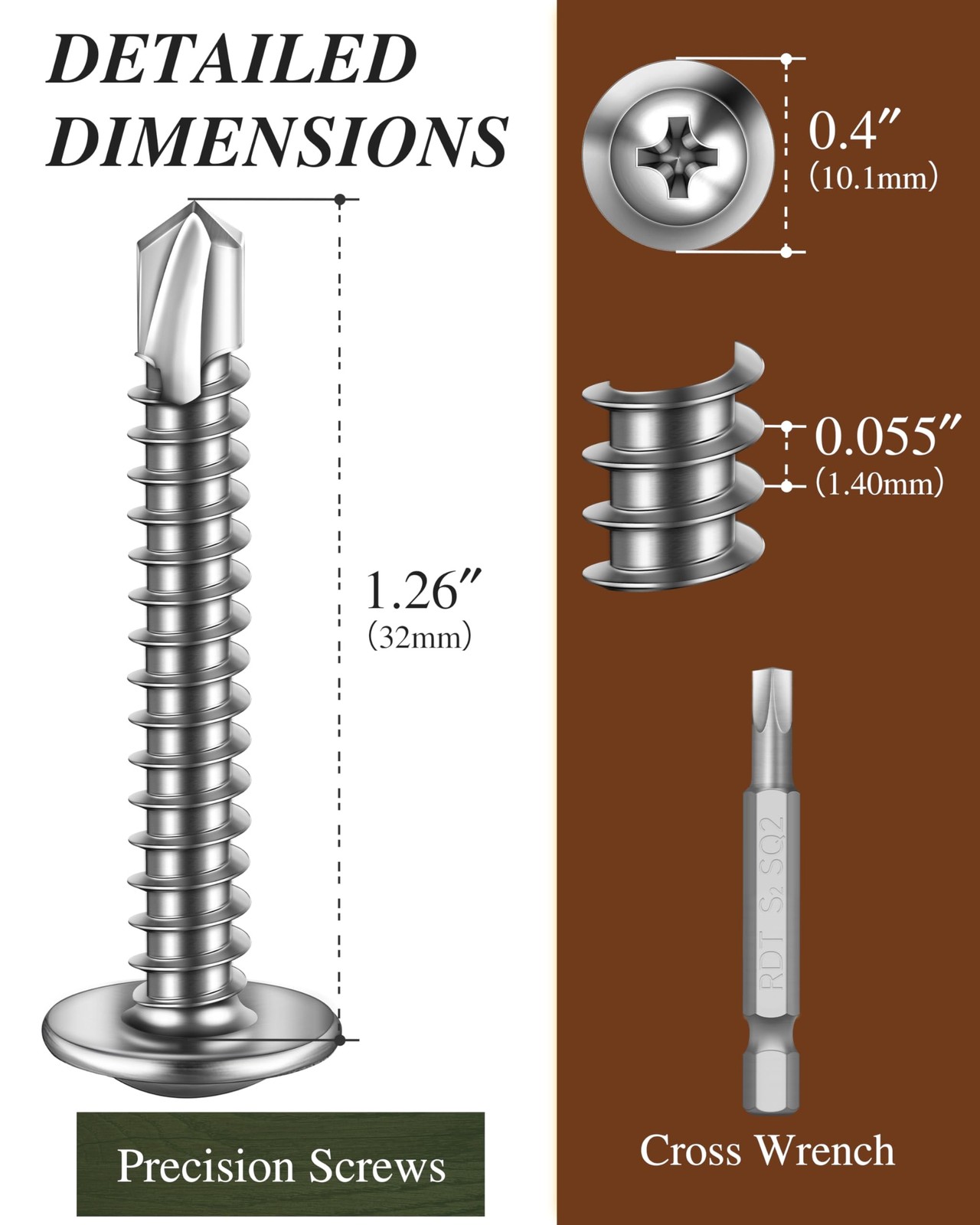 100PCS #8 x 1-1/4″ Sheet Metal Screws, Self Tapping Screws for Metal, 410 Sta…