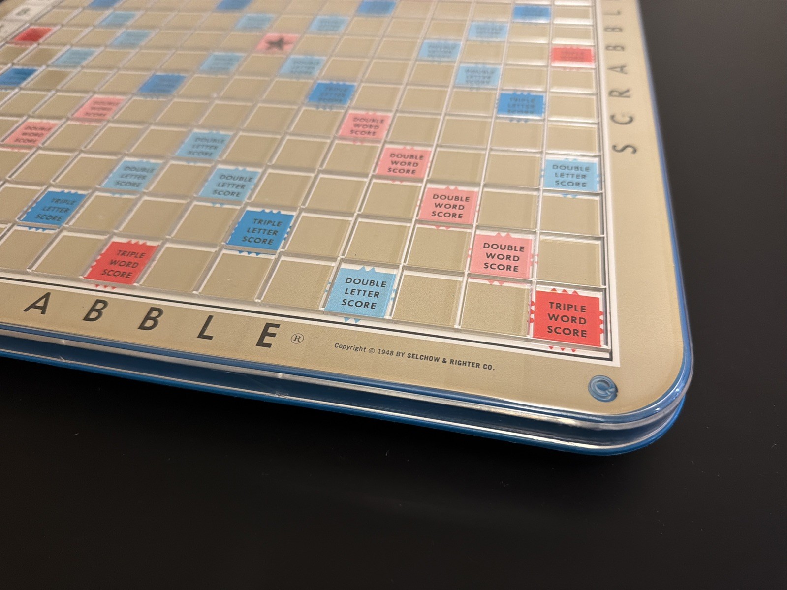 Vintage 1948 Scrabble Rotating Game Board Blue Turntable Lazy Susan No Tiles