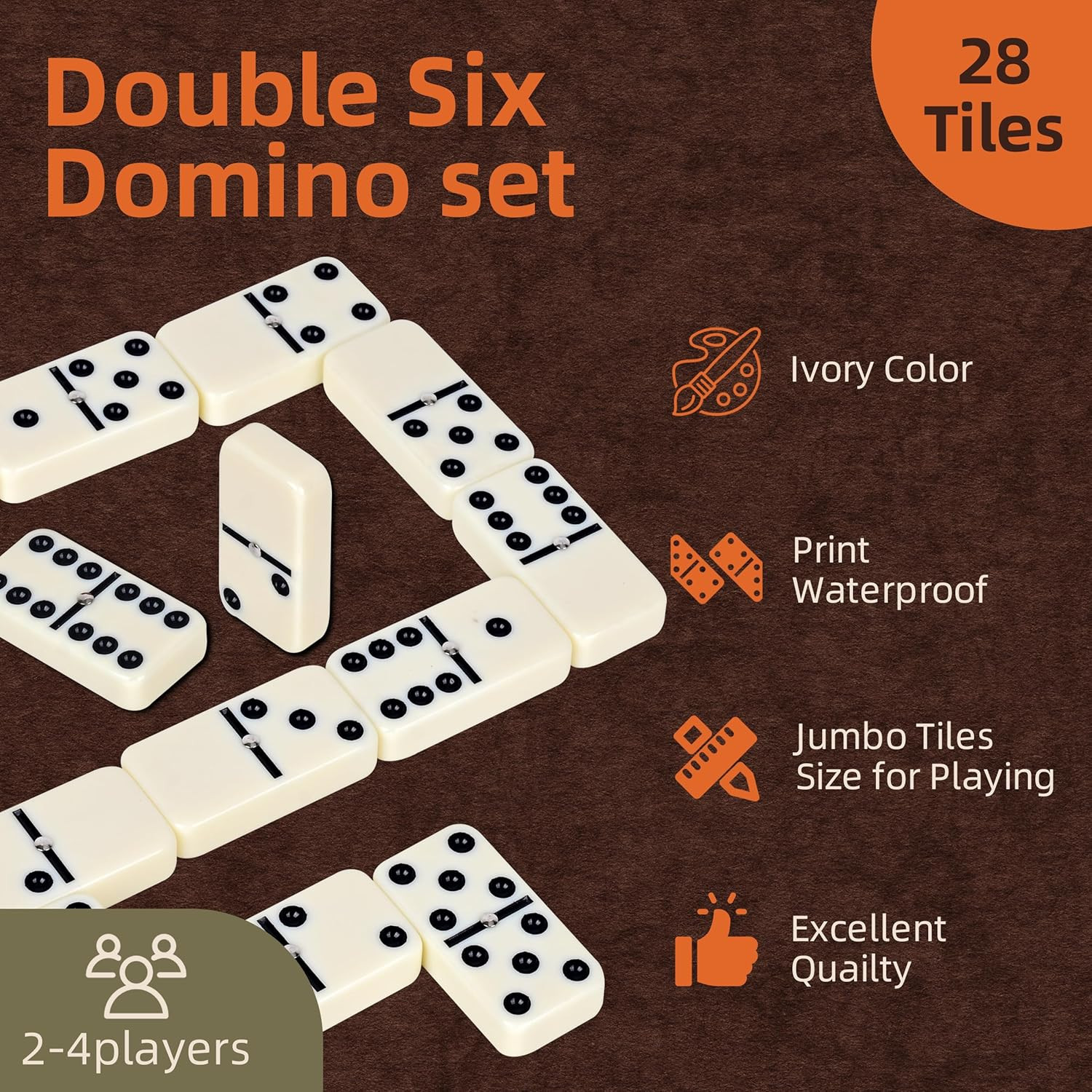 Dominos Set for Adults -Jumbo Size Dominoes Double Six Edition- Classic Board Ga