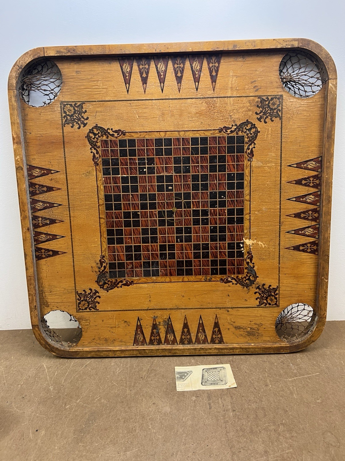 Vintage CARROM GAME BOARD Archarena original wood double sided old felt wall art