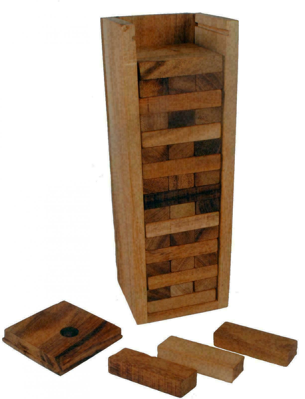 Fair Trade Thai Wooden Blocks Rainwood Building Toppling Board Game Set 18x6x6cm