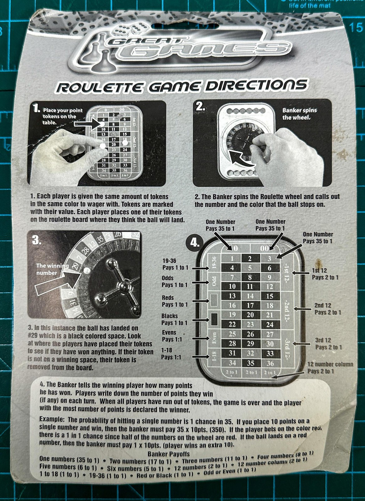 JA-RU Great Games Roulette Game Toy New Sealed Card 96 Tokens Age 4+ Travel