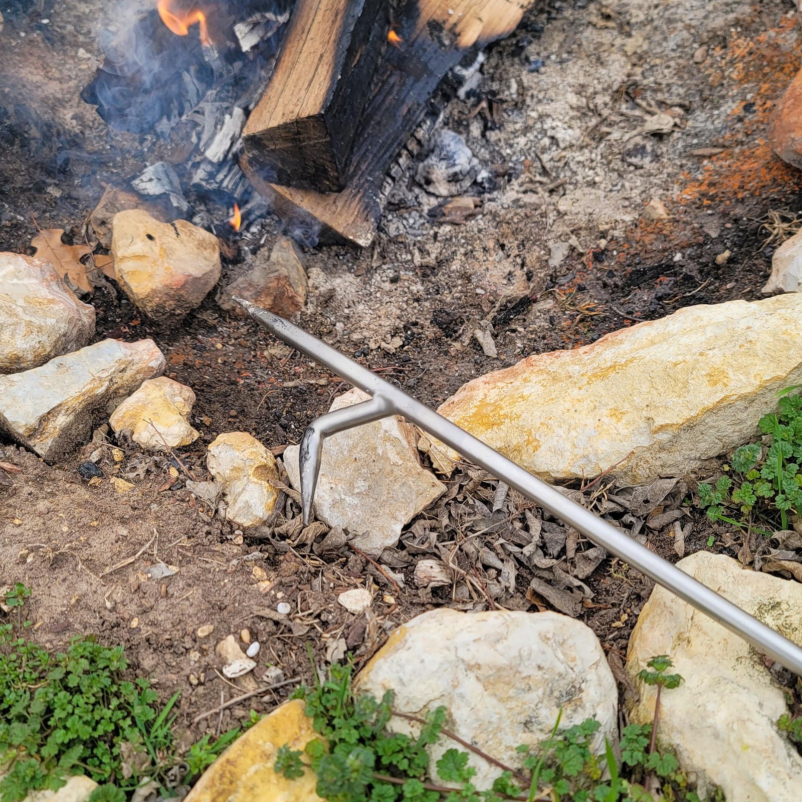 Fire Poker for Pit Outdoor 40in Twisted Rope Design 316 Stainless Silver