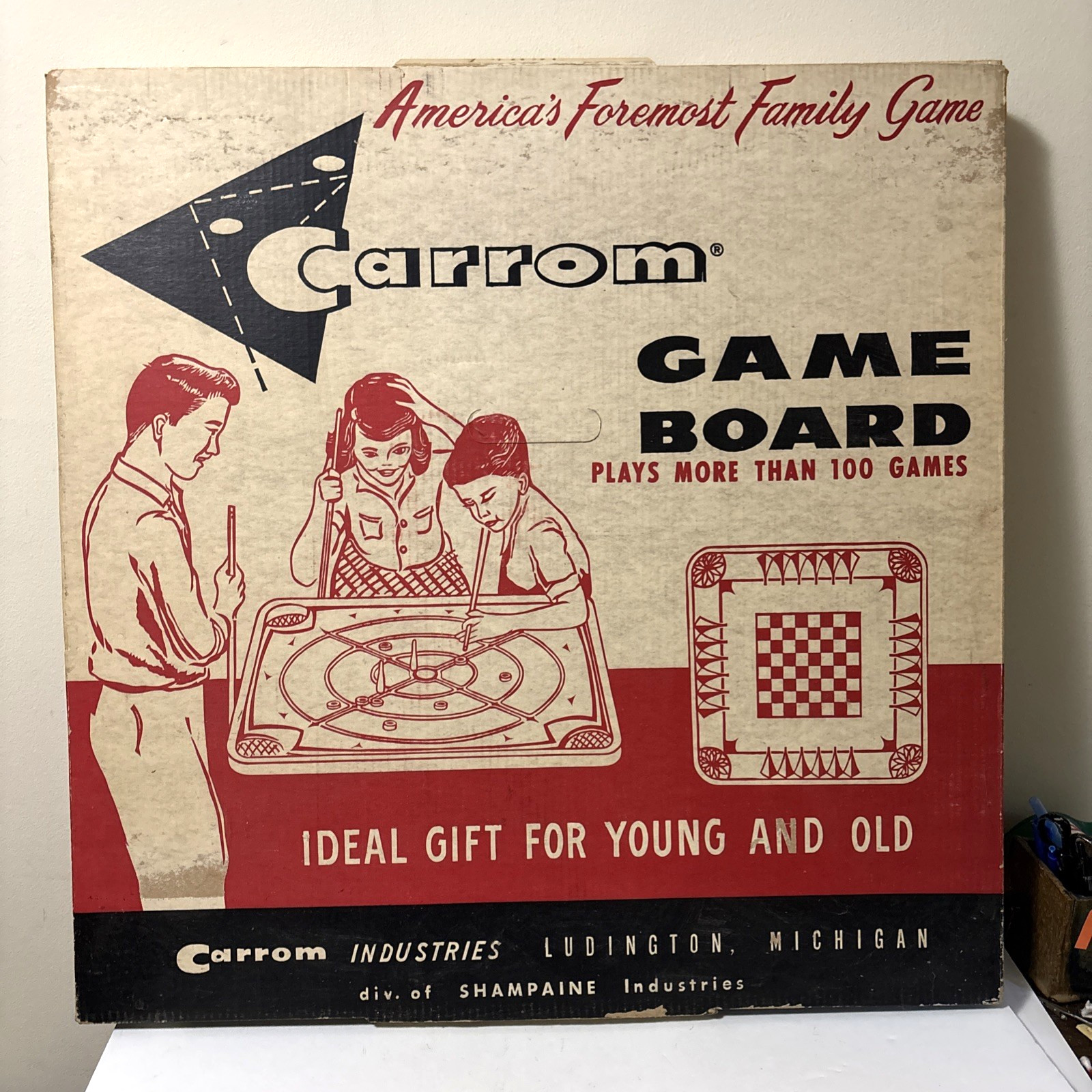 Vintage 1960s Carrom Game Board Model 106 With Original Box Wooden Double Sided