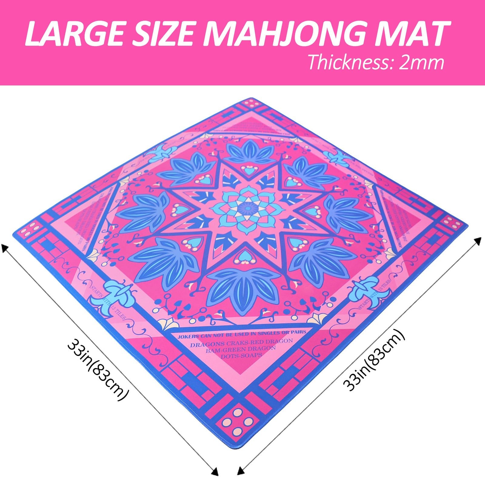 Printed Learning Mahjong Mat (33”x33”) with Black Carrying Bag, Anti-Slip, No…