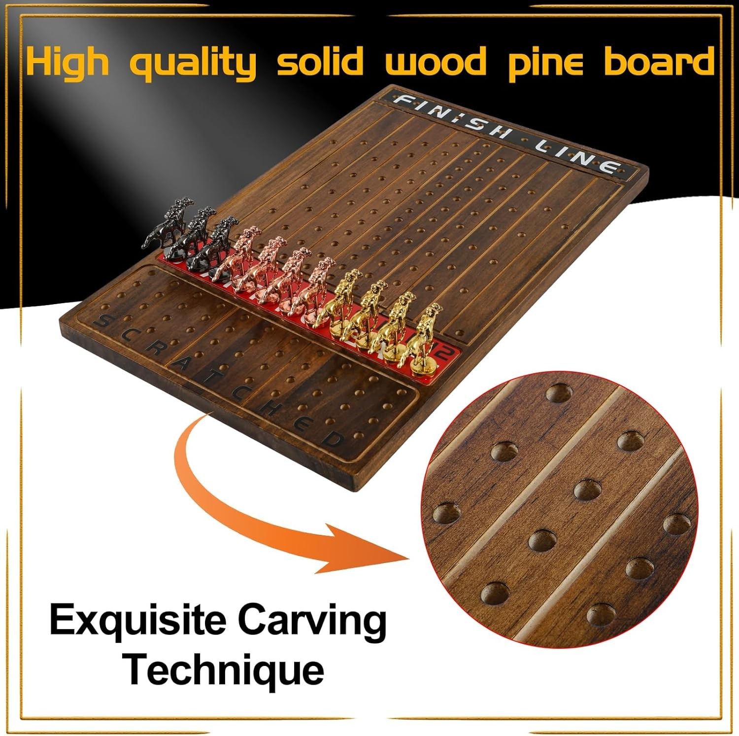 Horse Race Board Game Racing Game Thickened Solid Wood with 11 Luxurious Dura…