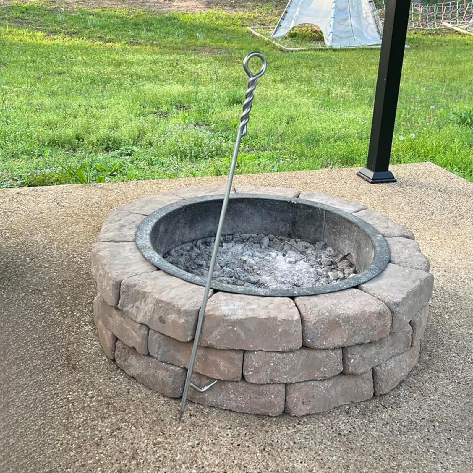 Fire Poker for Pit Outdoor 40in Twisted Rope Design 316 Stainless Silver