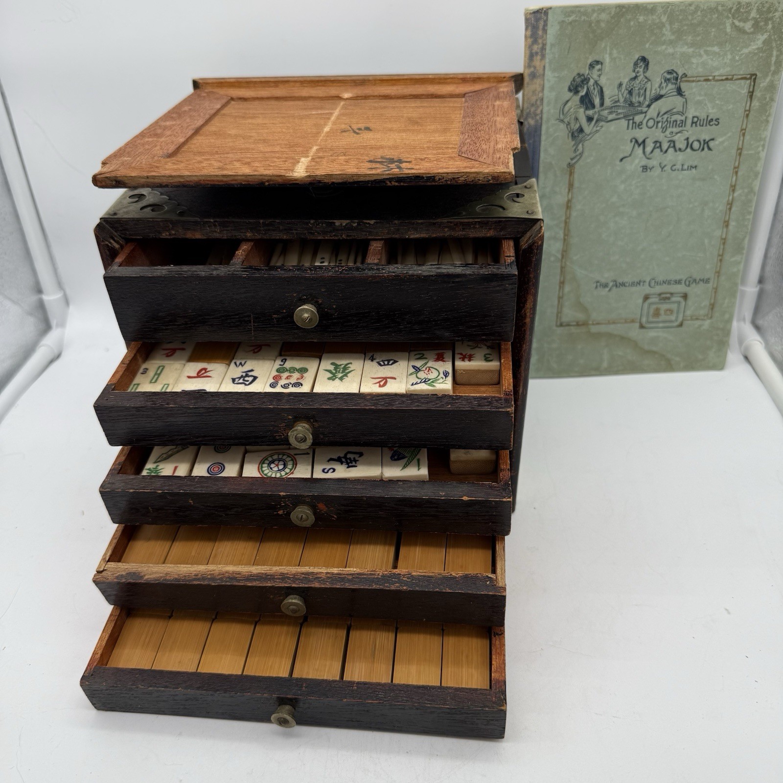 Antique Maajok/Mahjong Set With Original 1923 Book By Y.C. Kim