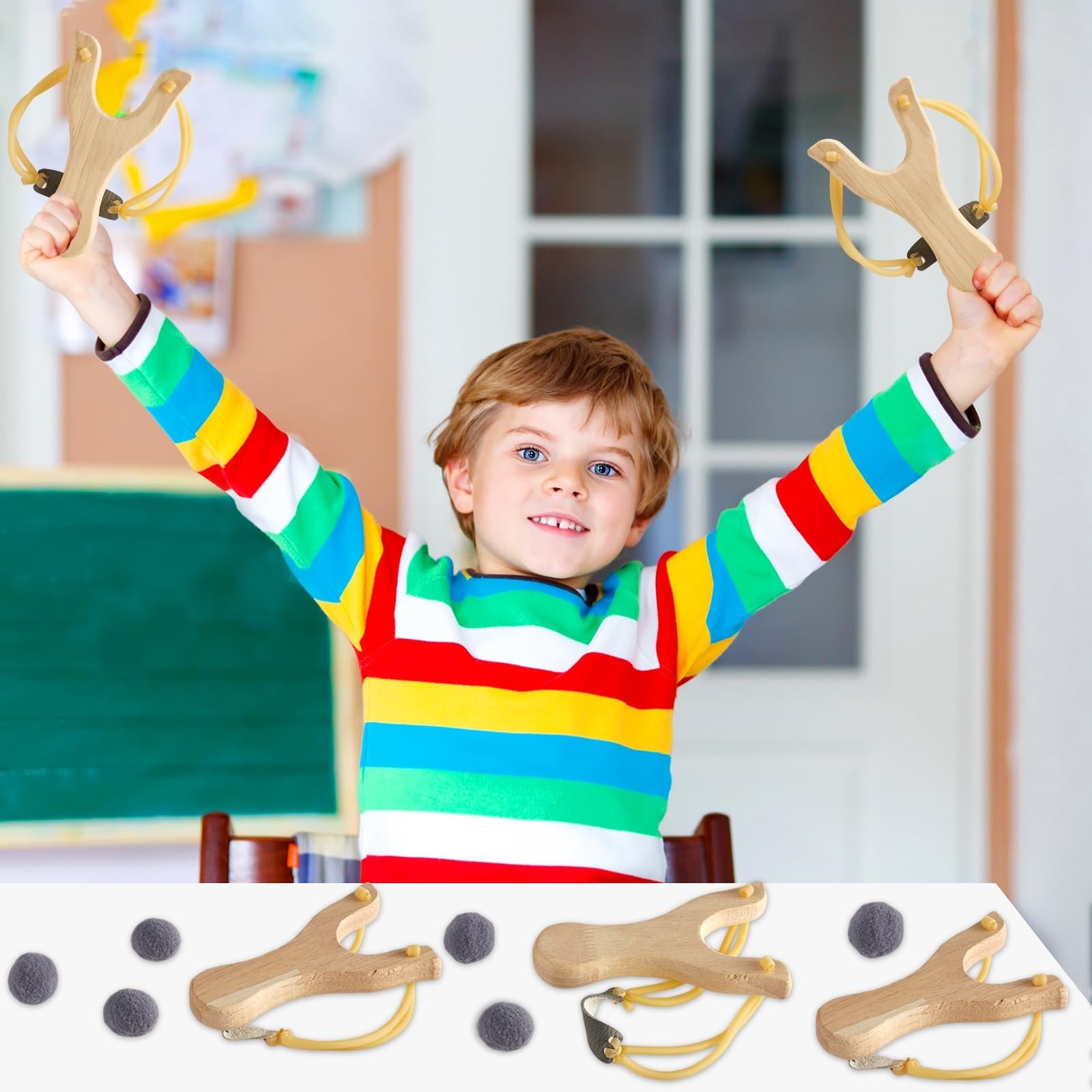 Wooden Slingshot Game Kit – Fun Bible Story Decor, Easter Party Supplies, Religi